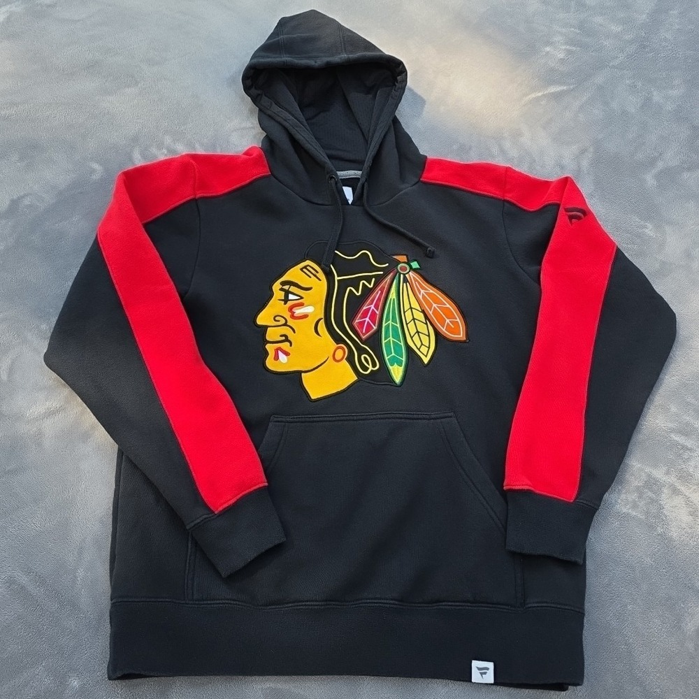Chicago Blackhawks Hoodie Big‎ Logo Fanatics Men's Size Small Black Red...